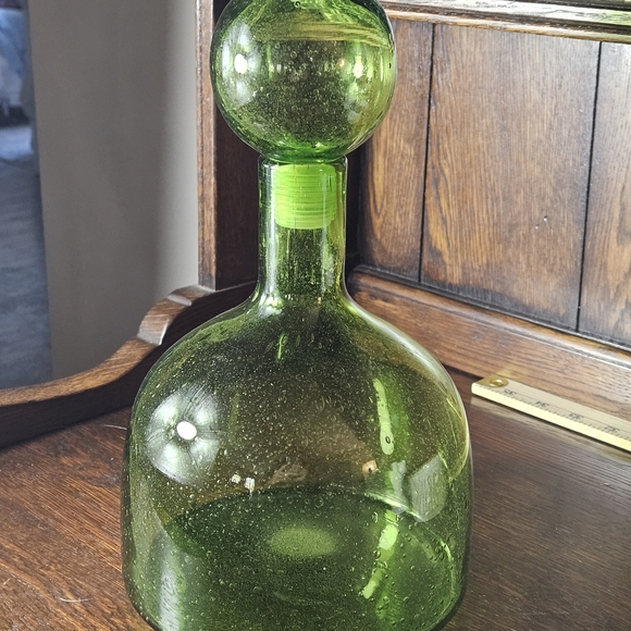 Blenko Green Glass Decantor With Its Stopper. - Picture 7 of 9